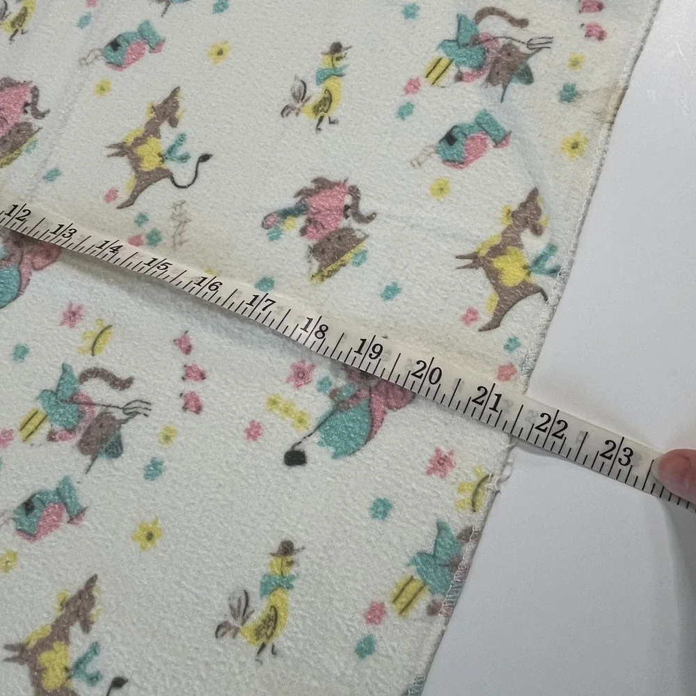 Vintage Pastel Farm Animal Novelty Print Baby Receiving Blanket White 22x34
